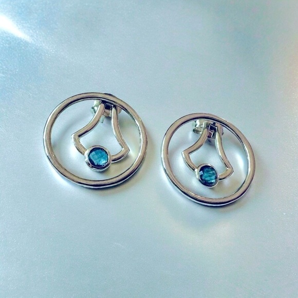 VTG | Designer Blue Topaz Sterling Silver Earrings - Picture 6 of 11